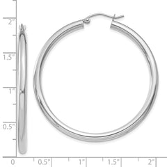 10k White Gold Polished 3mm Lightweight Tube Hoop Earrings
