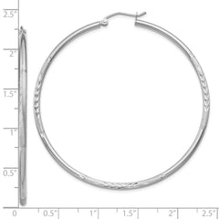 10k White Gold Satin and Diamond-cut 2mm Round Hoop Earrings