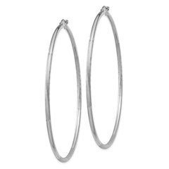 10k White Gold Satin and Diamond-cut 2mm Round Hoop Earrings