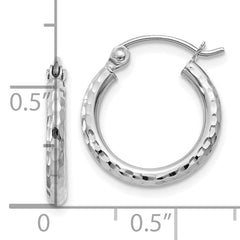 10k White Gold Diamond-cut 2mm Round Tube Hoop Earrings