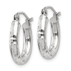 10k White Gold Diamond-cut 3mm Round Hoop Earrings