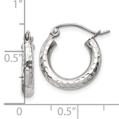 10k White Gold Diamond-cut 3mm Round Hoop Earrings