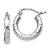 10k White Gold Diamond-cut 3mm Round Hoop Earrings