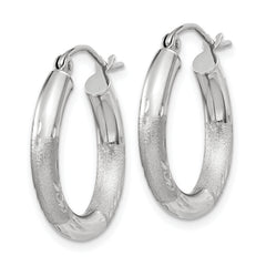 10k White Gold Satin & Diamond-cut 3mm Round Hoop Earrings