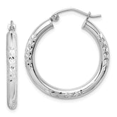 10K White Gold Diamond Cut 3mm Hoop Earrings