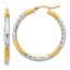 10K & Rhodium Diamond Cut 3mm Hoop Earrings