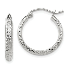 10k White Gold Diamond-cut 2.8x18mm Hollow Hoop Earrings