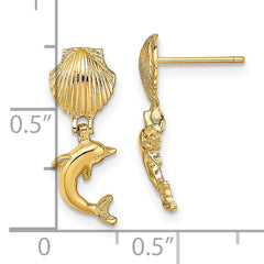 10k Dolphin Dangle From Mini Scallop Earrings