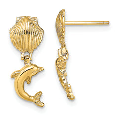 10k Dolphin Dangle From Mini Scallop Earrings