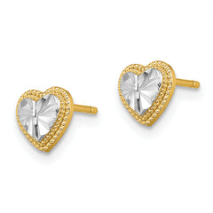 10K W/ Rhodium D/C Heart Post Earrings