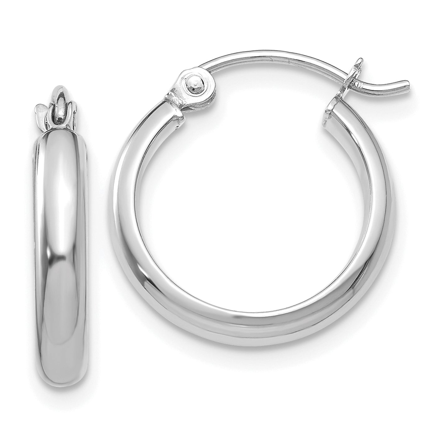 10k White Gold Round Tube Hoop Earrings