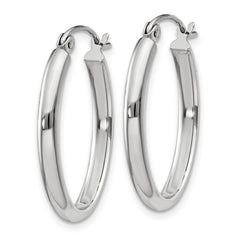 10k White Gold Polished 2.75mm Oval Tube Hoop Earrings