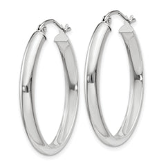 10k White Gold Polished 3.75mm Oval Tube Hoop Earrings