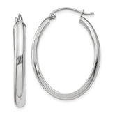 10k White Gold Polished 3.75mm Oval Tube Hoop Earrings