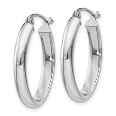 10k White Gold Polished 3.75mm Oval Tube Hoop Earrings