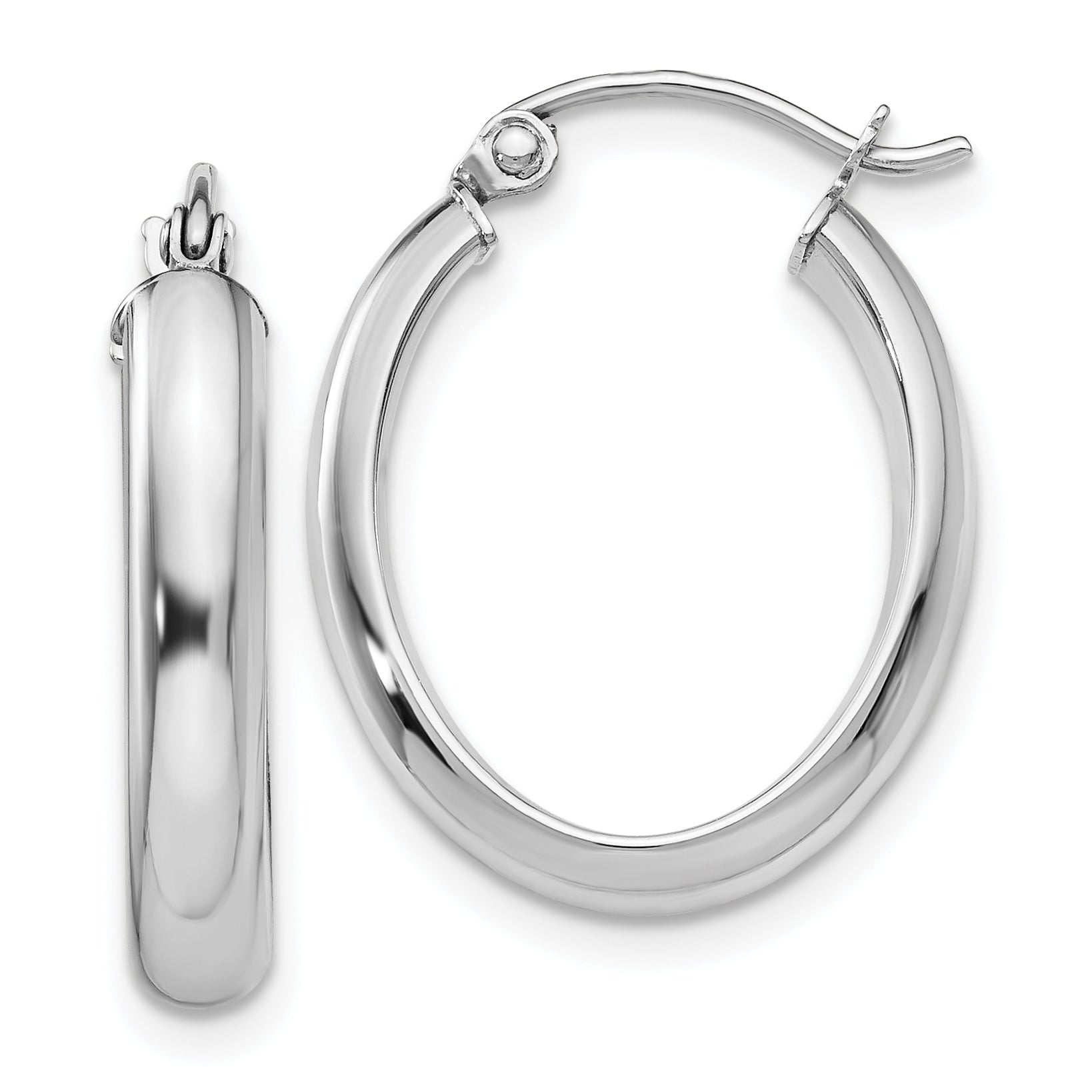 10k White Gold Polished 3.75mm Oval Tube Hoop Earrings