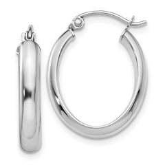 10k White Gold Polished 3.75mm Oval Tube Hoop Earrings