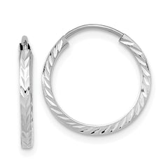 10K White Gold Diamond-cut Square Tube Endless Hoop Earrings