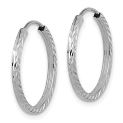 10K White Gold Diamond-cut Square Tube Endless Hoop Earrings