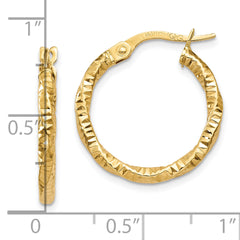 10k Polished and Textured Hoop Earrings
