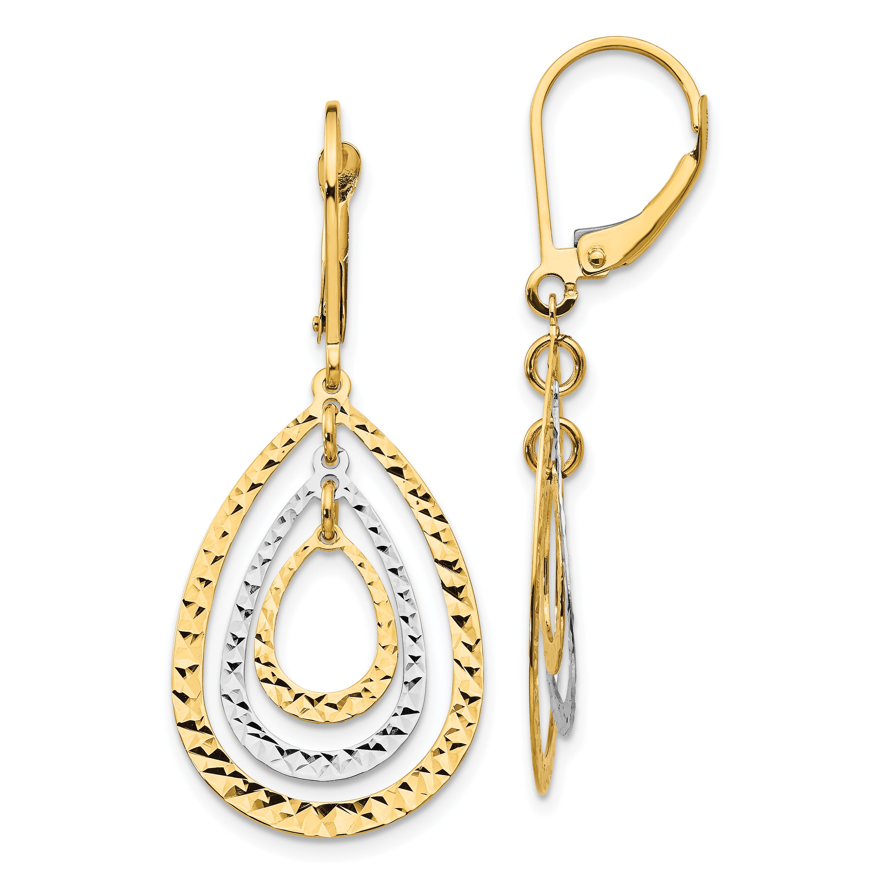 10k Two-tone Diamond Cut Leverback Earrings