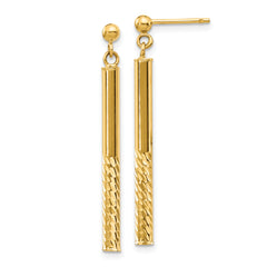 10k Polished and Diamond-cut Bar Dangle Post Earrings