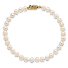 10k 5-6mm White Near-Round Freshwater Cultured Pearl 7.5 inch Bracelet