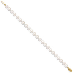 10k 7-8mm White Near-Round Freshwater Cultured Pearl 7.5 inch Bracelet