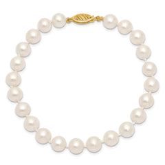 10k 7-8mm White Near-Round Freshwater Cultured Pearl 7.5 inch Bracelet