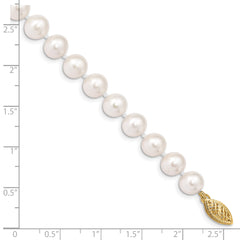 10k 7-8mm White Near-Round Freshwater Cultured Pearl 7.5 inch Bracelet