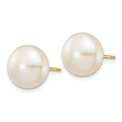 10k 10-11mm White Button Freshwater Cultured Pearl Stud Post Earrings