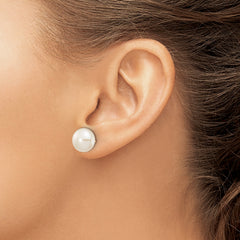 10k 10-11mm White Button Freshwater Cultured Pearl Stud Post Earrings
