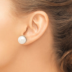 10k 11-12mm White Button Freshwater Cultured Pearl Stud Post Earrings