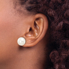 10k 12-13mm White Button Freshwater Cultured Pearl Stud Post Earrings