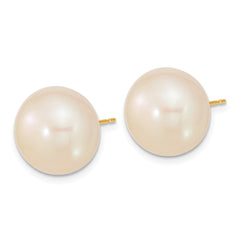 10k 13-14mm White Button Freshwater Cultured Pearl Stud Post Earrings