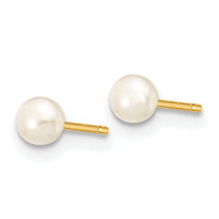10k 3-4mm White Button Freshwater Cultured Pearl Stud Post Earrings