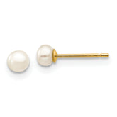 10k 3-4mm White Button Freshwater Cultured Pearl Stud Post Earrings