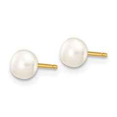 10k 4-5mm White Button Freshwater Cultured Pearl Stud Post Earrings