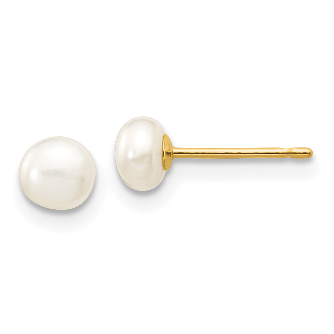 10k 4-5mm White Button Freshwater Cultured Pearl Stud Post Earrings
