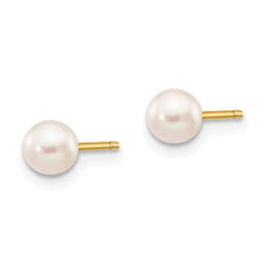 10k 4-5mm White Round Freshwater Cultured Pearl Stud Post Earrings