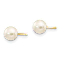 10k 5-6mm White Button Freshwater Cultured Pearl Stud Post Earrings