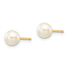 10k 5-6mm White Round Freshwater Cultured Pearl Stud Post Earrings
