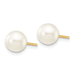 10k 6-7mm White Round Freshwater Cultured Pearl Stud Post Earrings