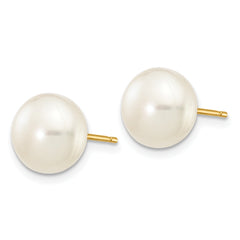 10k 8-9mm White Button Freshwater Cultured Pearl Stud Post Earrings