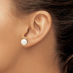 10k 8-9mm White Button Freshwater Cultured Pearl Stud Post Earrings