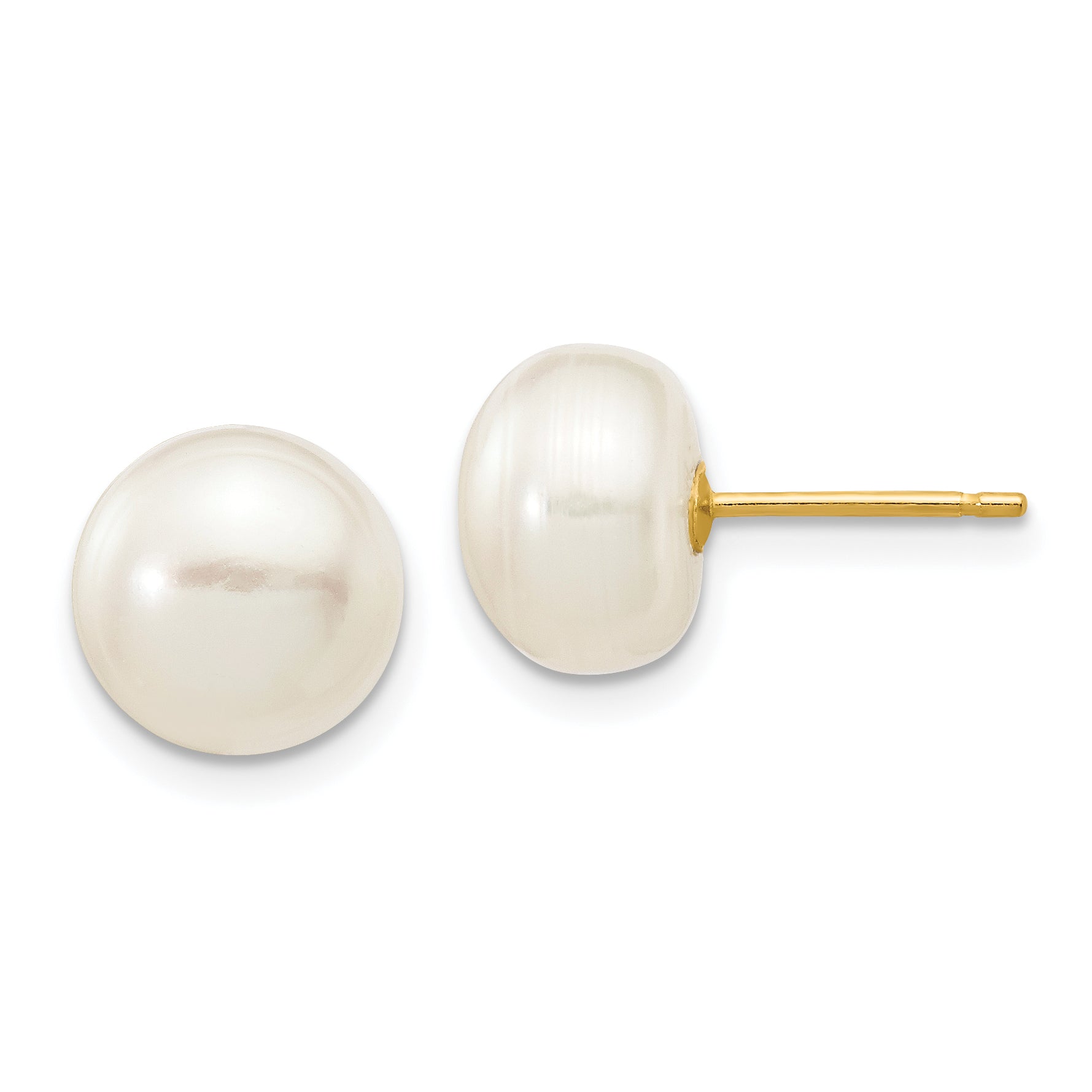 10k 8-9mm White Button Freshwater Cultured Pearl Stud Post Earrings