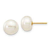 10k 8-9mm White Button Freshwater Cultured Pearl Stud Post Earrings