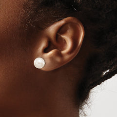 10k 9-10mm White Round Freshwater Cultured Pearl Stud Post Earrings