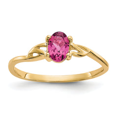 10k Polished Genuine Pink Tourmaline Birthstone Ring