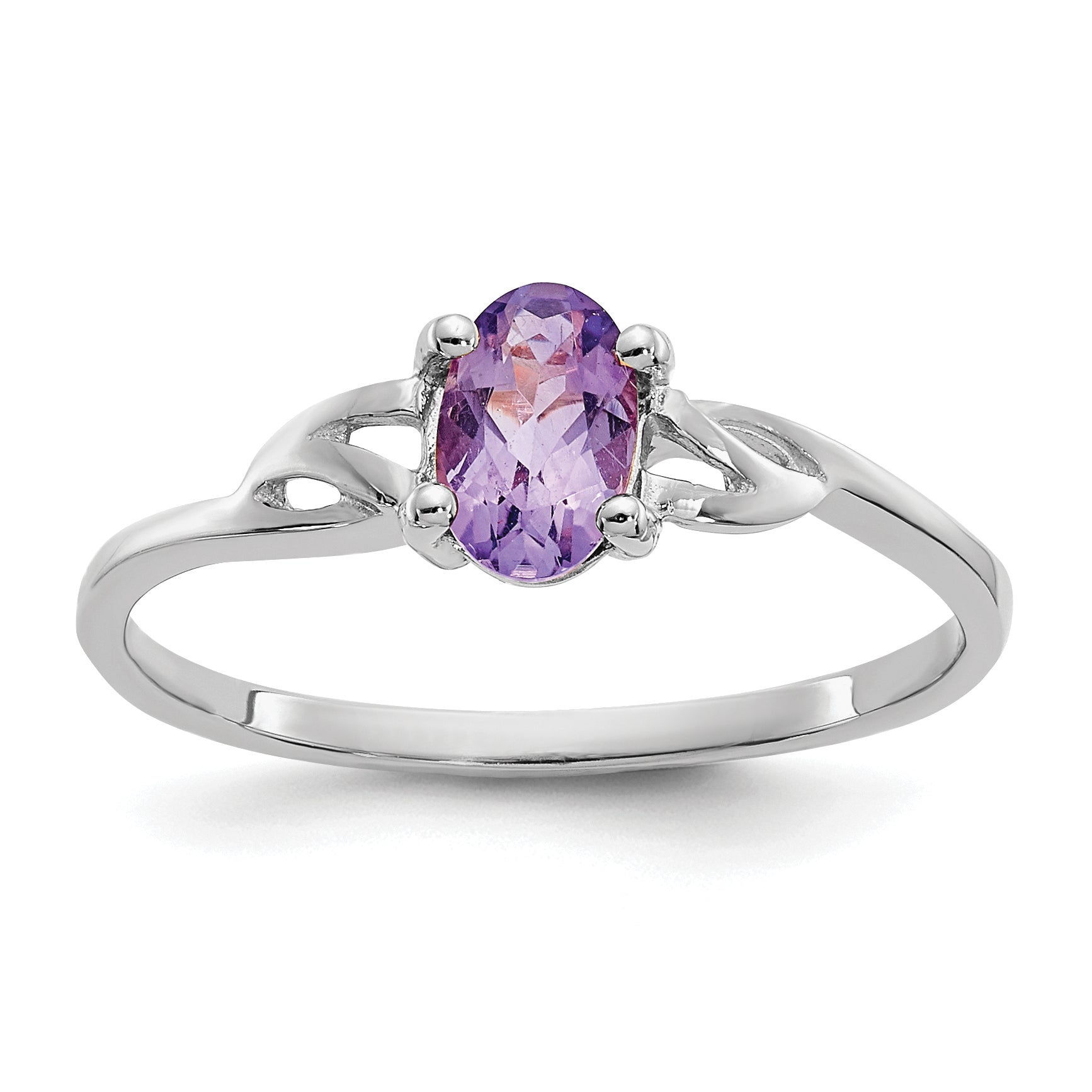10k White Gold Polished Genuine Amethyst Birthstone Ring